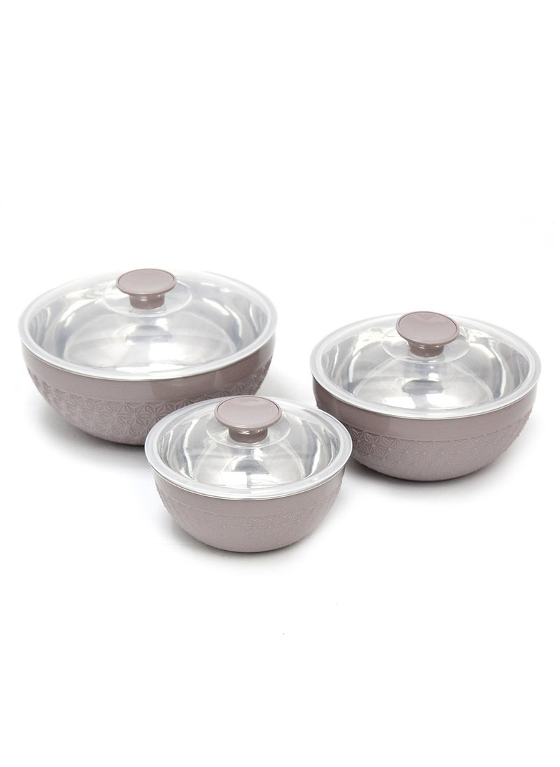 AXIS Adore 3pc Mixing Bowl Set Insulated Stainless Steel Inner Durable Plastic Outer with Lid & Knob 600ML,1200ML,1800ML - Beige  - Image 3