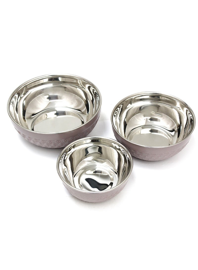 Adore 3pc Mixing Bowl Set Insulated Stainless Steel Inner Durable Plastic Outer with Lid & Knob 600ML,1200ML,1800ML - Beige