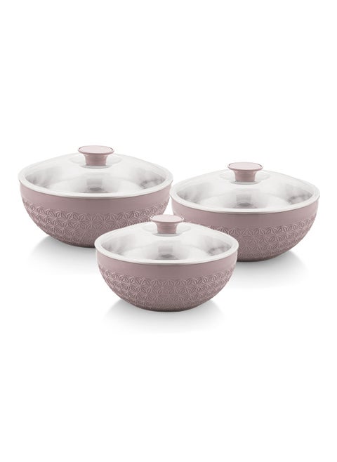 Adore 3pc Mixing Bowl Set Insulated Stainless Steel Inner Durable Plastic Outer with Lid & Knob 600ML,1200ML,1800ML - Beige