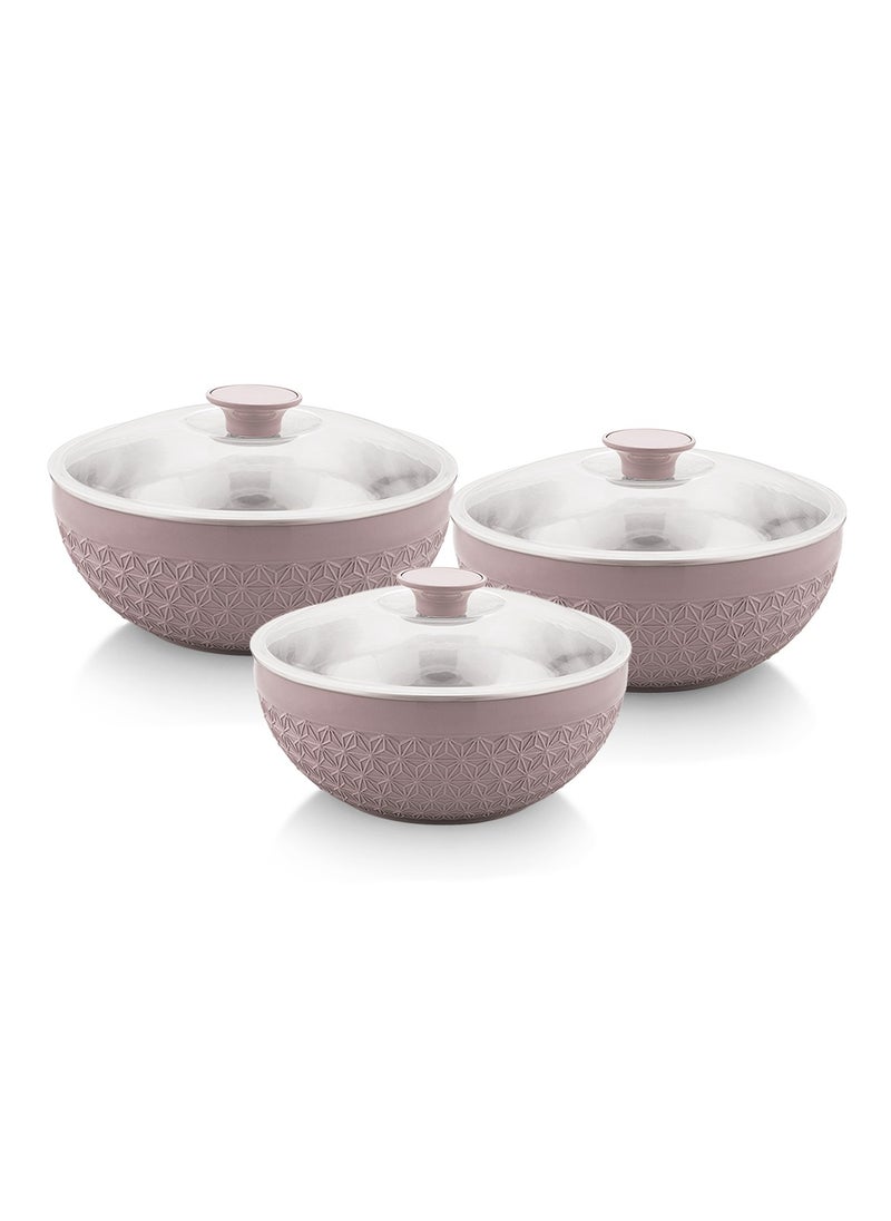 AXIS Adore 3pc Mixing Bowl Set Insulated Stainless Steel Inner Durable Plastic Outer with Lid & Knob 600ML,1200ML,1800ML - Beige  - Image 1