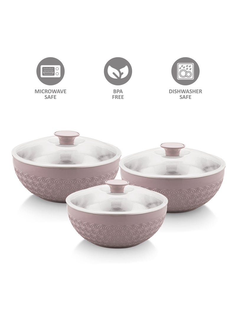 AXIS Adore 3pc Mixing Bowl Set Insulated Stainless Steel Inner Durable Plastic Outer with Lid & Knob 600ML,1200ML,1800ML - Beige  - Image 4