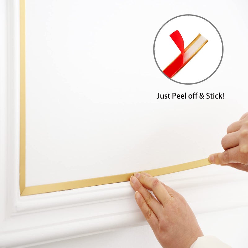 Trimold Matte Gold Molding Trim Peel and Stick, Flexible Mirror Border Design, Wall Ceiling Floor Cabinet Tile Edge Moulding, 5m x 2cm - Image 3