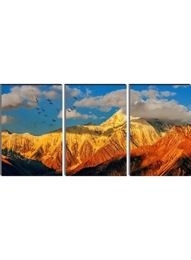 SAF paintings Set of 3 Golden Mountain MDF Self Adhessive UV Textured Painting 27 Inch X 12 Inch(Each Painting Size 12 Inch X 9 Inch) PHC30259 - Image 1