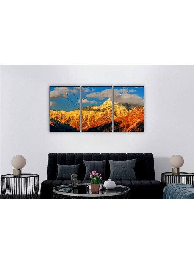 SAF paintings Set of 3 Golden Mountain MDF Self Adhessive UV Textured Painting 27 Inch X 12 Inch(Each Painting Size 12 Inch X 9 Inch) PHC30259 - Image 2