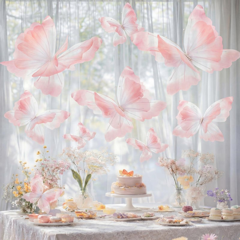 FineCheer 9 Pcs Large Butterfly Decorations Mariposas Grandes para Decoracion 20 16 12 Silk 3D Hanging Butterflies with Clips for Baby Shower Birthday Party Wedding Decor - Image 3