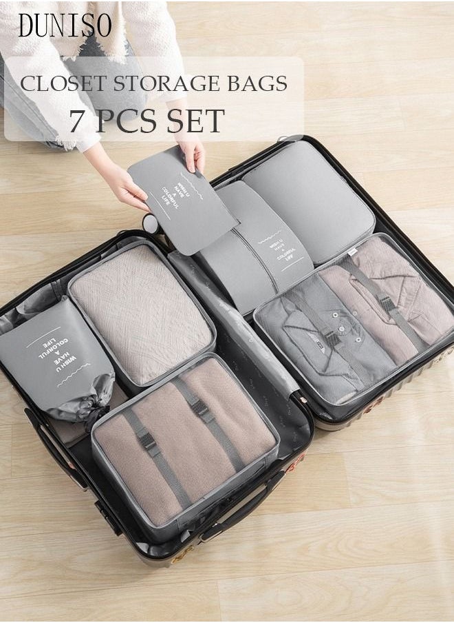DUNISO 7PCS Travel Storage Bag Set Multi-functional Clothing Sorting Packages Travel Packing Compression Pouche Luggage Organizer Pouch for Moving Traveling  - Image 1