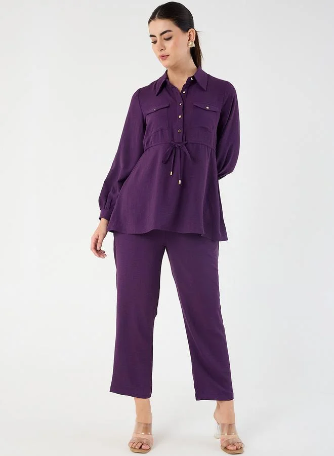 فيميلا Femmella Drawstring Detail Shirt and Tapered Pants Co-Ords