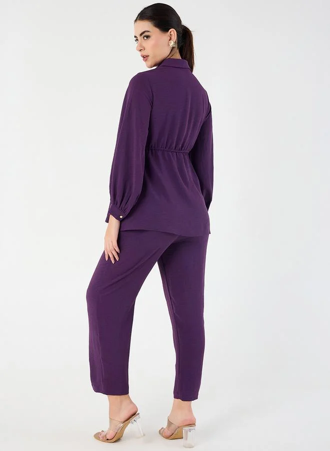 فيميلا Femmella Drawstring Detail Shirt and Tapered Pants Co-Ords