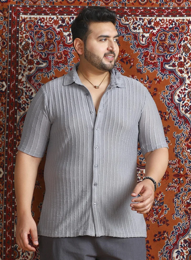 انستافاب بلس قميص رجالي   أسود شبكي بياقة ممتدة وأكمام طويلة بأزرار مقاس كبير