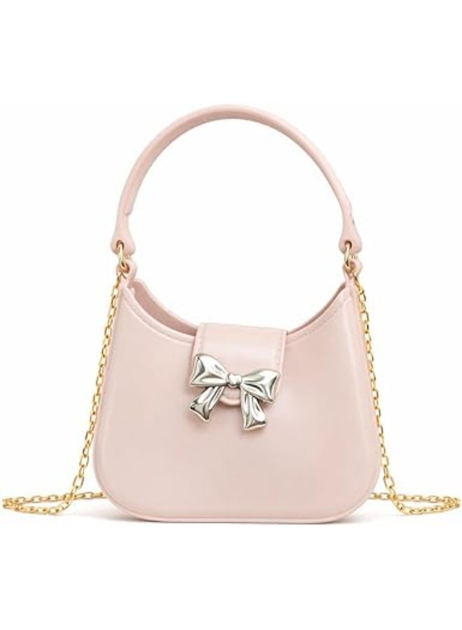 Children's plastic handbag with gold bow decoration, small top handle bag - Image 1
