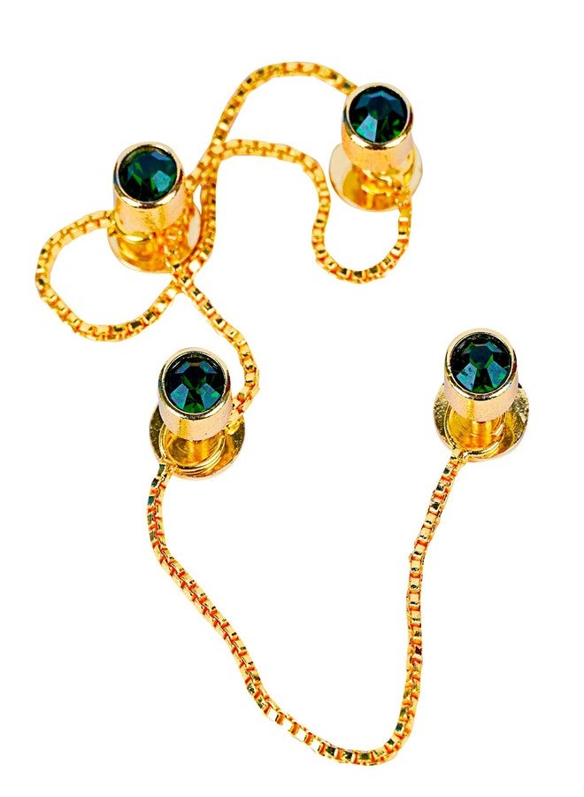 Maskey Brass Body Gold Plated Rhodium Polished Luxury Designer Emerald Green Diamond Galaxy Gemstone Kurta Buttons for Men and Women - Image 1