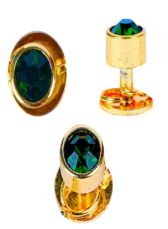 Maskey Brass Body Gold Plated Rhodium Polished Luxury Designer Emerald Green Diamond Galaxy Gemstone Kurta Buttons for Men and Women - Image 5