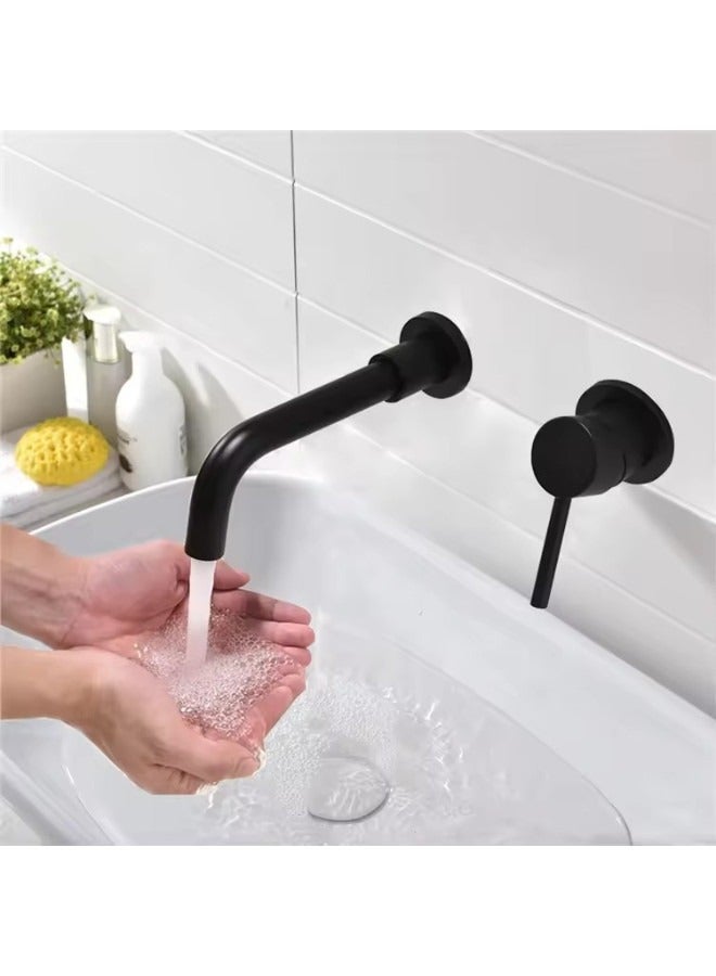 Wall Mounted Concealed Bath Basin Faucet Mixer Taps Matte Black - Image 2