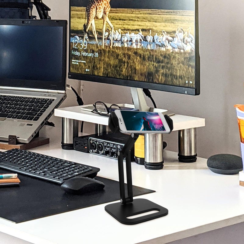 Adjustable Desktop Phone Stand Foldable Tablet Holder Portable Dual Use Stable Base Black - Image 4