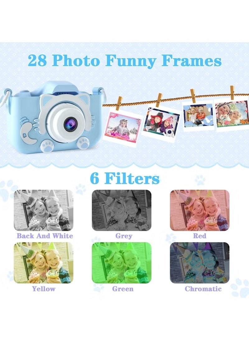 Kids Camera Upgrade HD Digital Camera for Toddlers Kid Camera Toys Front and Back Dual Cameras for Taking Photos and Recording Videos Multiple Cute Cartoon Photo Frames with 2.0in IPS Screen Gift Blue - Image 3
