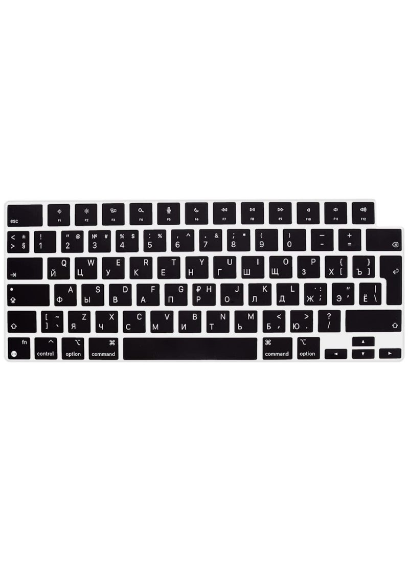 Mufaens EU/UK Layout Russian/English Keyboard Cover Compatible with MacBook New Air 13.6" & 15.3" M4/M3/M2 Model:-A3113/A2681/A2941/A3114 Release 2024/2023/2022"& MacBook Pro 14.2" & 16.2" M4/M3/M2/M1 Model:- A3112/A3185/A3401/A2992/A2918/A2779/A2442/ A3403/A3186/A2991/A2780/A2485 Release 2024-2021" Black  - Image 1