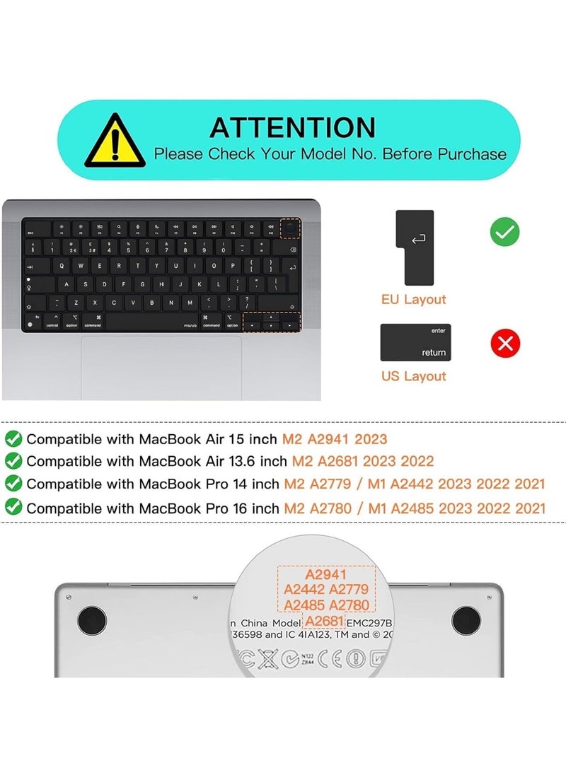 Mufaens EU/UK Layout Russian/English Keyboard Cover Compatible with MacBook New Air 13.6" & 15.3" M4/M3/M2 Model:-A3113/A2681/A2941/A3114 Release 2024/2023/2022"& MacBook Pro 14.2" & 16.2" M4/M3/M2/M1 Model:- A3112/A3185/A3401/A2992/A2918/A2779/A2442/ A3403/A3186/A2991/A2780/A2485 Release 2024-2021" Black  - Image 2