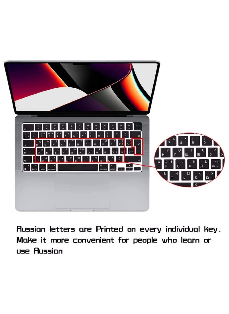 Mufaens EU/UK Layout Russian/English Keyboard Cover Compatible with MacBook New Air 13.6" & 15.3" M4/M3/M2 Model:-A3113/A2681/A2941/A3114 Release 2024/2023/2022"& MacBook Pro 14.2" & 16.2" M4/M3/M2/M1 Model:- A3112/A3185/A3401/A2992/A2918/A2779/A2442/ A3403/A3186/A2991/A2780/A2485 Release 2024-2021" Black  - Image 3
