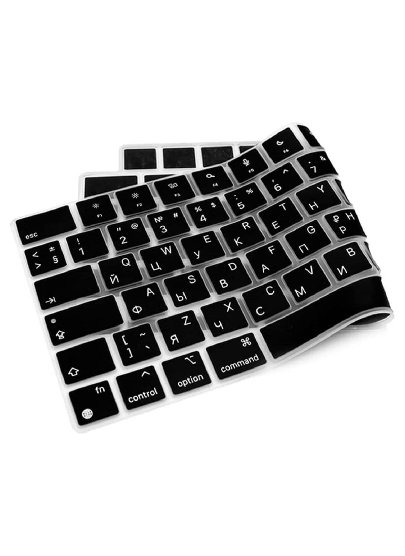 Mufaens EU/UK Layout Russian/English Keyboard Cover Compatible with MacBook New Air 13.6" & 15.3" M4/M3/M2 Model:-A3113/A2681/A2941/A3114 Release 2024/2023/2022"& MacBook Pro 14.2" & 16.2" M4/M3/M2/M1 Model:- A3112/A3185/A3401/A2992/A2918/A2779/A2442/ A3403/A3186/A2991/A2780/A2485 Release 2024-2021" Black  - Image 5