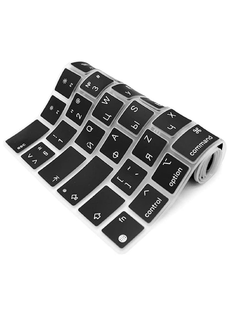 Mufaens - EU/UK Layout Russian/English Keyboard Cover Compatible with MacBook New Air 13.6" & 15.3" M4/M3/M2 Model:-A3113/A2681/A2941/A3114 Release 2024/2023/2022"& MacBook Pro 14.2" & 16.2" M4/M3/M2/M1 Model:- A3112/A3185/A3401/A2992/A2918/A2779/A2442/ A3403/A3186/A2991/A2780/A2485 Release 2024-2021" Black - Image 1