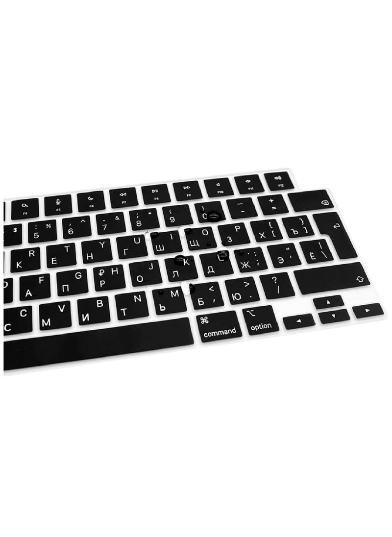 Mufaens - EU/UK Layout Russian/English Keyboard Cover Compatible with MacBook New Air 13.6" & 15.3" M4/M3/M2 Model:-A3113/A2681/A2941/A3114 Release 2024/2023/2022"& MacBook Pro 14.2" & 16.2" M4/M3/M2/M1 Model:- A3112/A3185/A3401/A2992/A2918/A2779/A2442/ A3403/A3186/A2991/A2780/A2485 Release 2024-2021" Black - Image 1