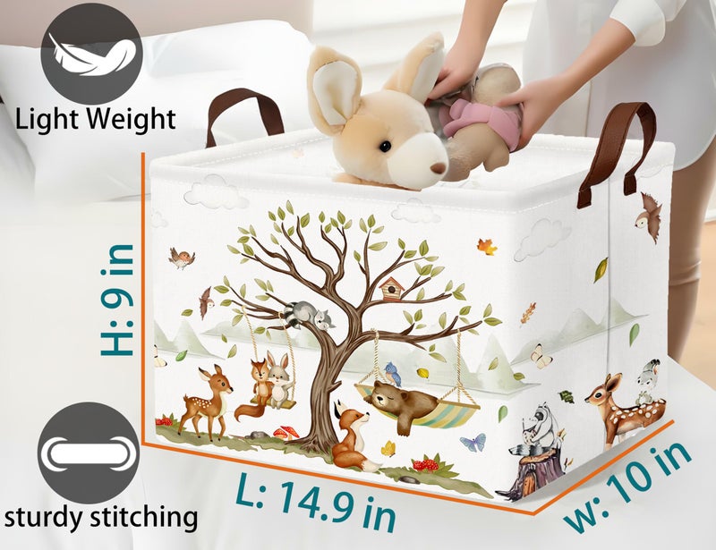 BOOHIT Large Woodland Baby Toy Basket Collapsible Kids Storage Bin Cute Shower Gift Box Forest Nursery Decor (Animals) - Image 2