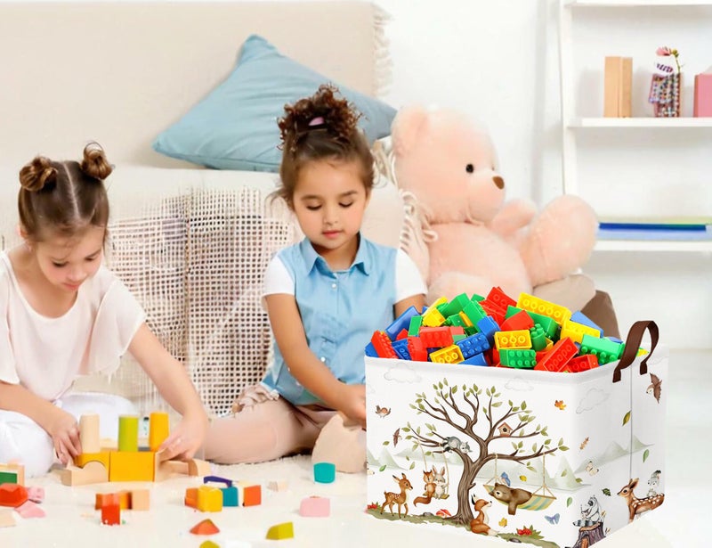 BOOHIT Large Woodland Baby Toy Basket Collapsible Kids Storage Bin Cute Shower Gift Box Forest Nursery Decor (Animals) - Image 5