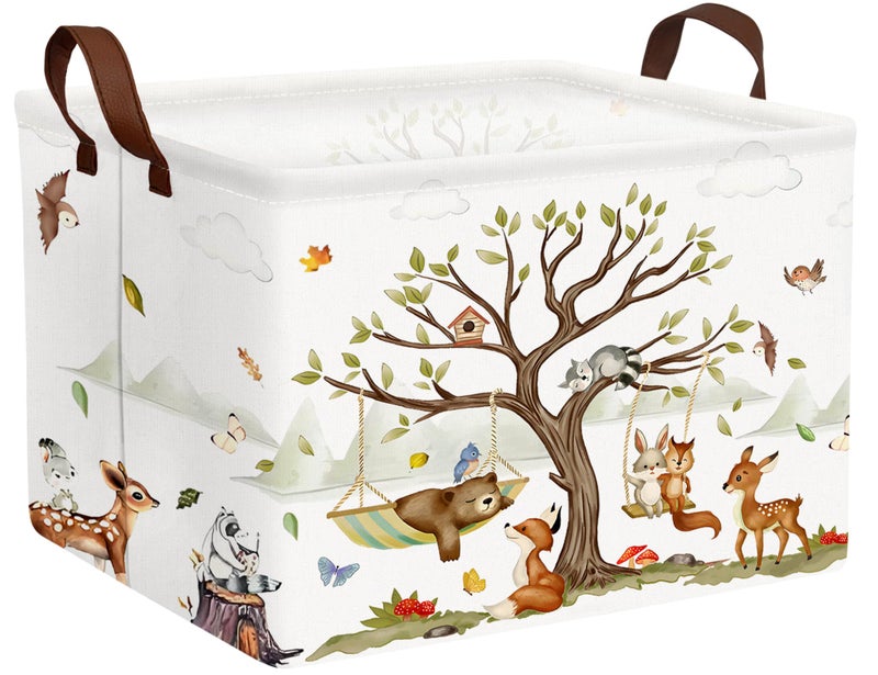 BOOHIT Large Woodland Baby Toy Basket Collapsible Kids Storage Bin Cute Shower Gift Box Forest Nursery Decor (Animals) - Image 1