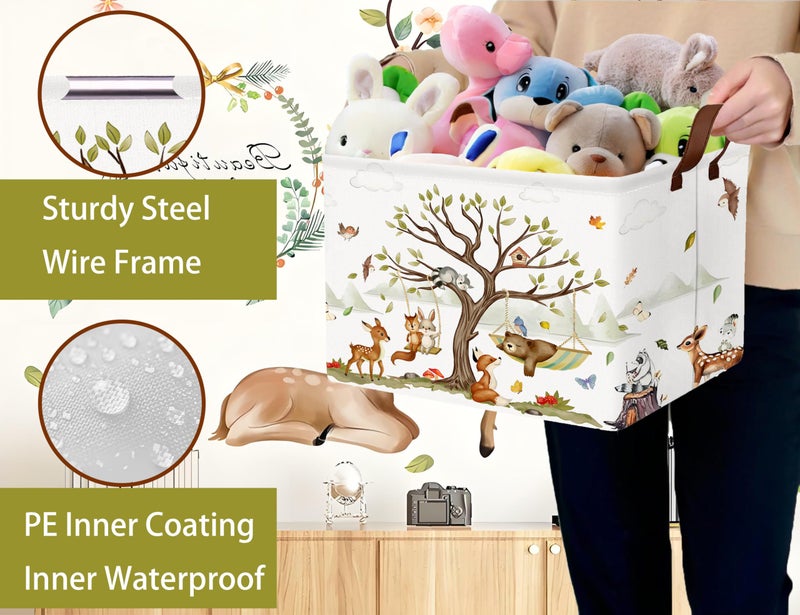 BOOHIT Large Woodland Baby Toy Basket Collapsible Kids Storage Bin Cute Shower Gift Box Forest Nursery Decor (Animals) - Image 3