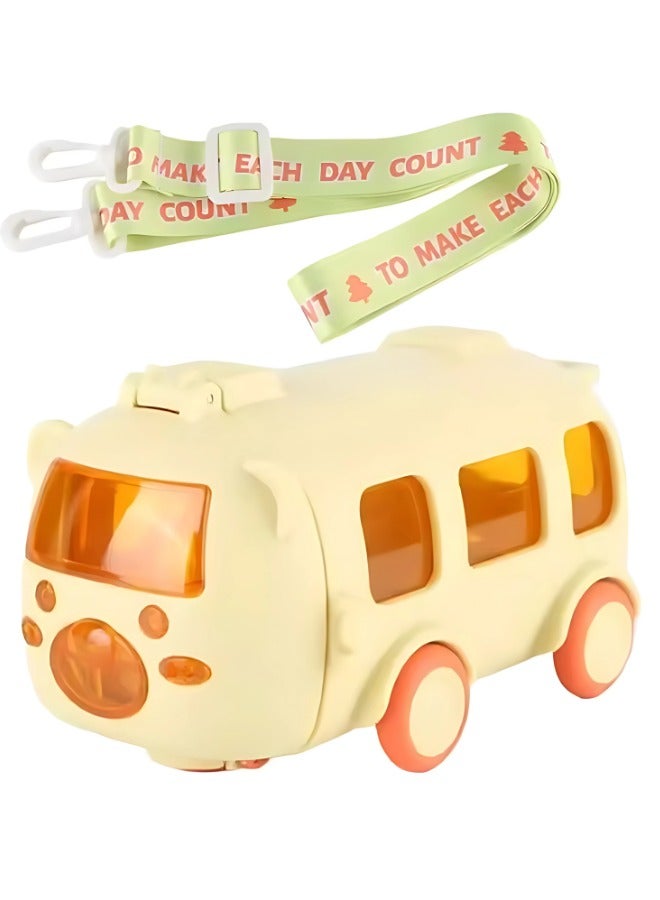 Twisoo Twisoo Bus Design Kids Water Bottle with Straw and Stickers, Portable Plastic Drinking Bottle for Girls, School & Camping, with Shoulder Strap ( Yellow ) - Image 2