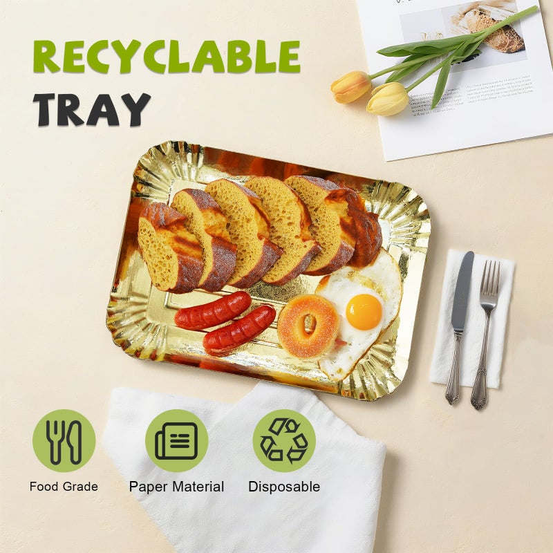 hapray 10 PCS Gold Rectangle Trays, Heavy Duty Disposable Paper Cardboard for Platters, for Elegant Dessert Table Serving Parties, Cupcake Display, Birthday Party, Christmas, Weddings - Image 3