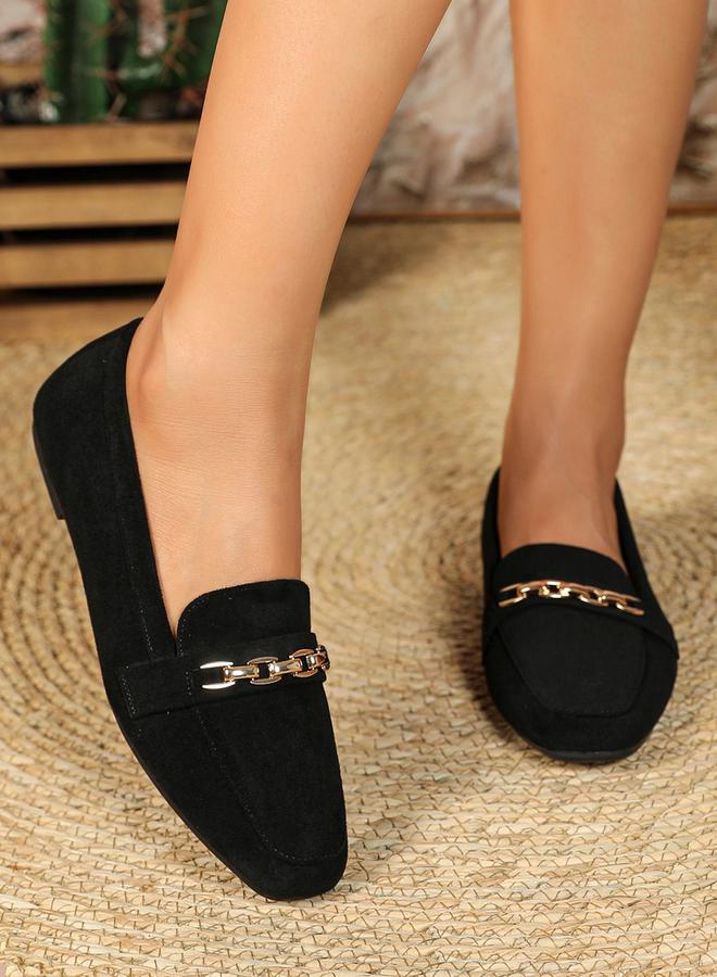 Sneak-a-Peek Metal Chain Accent Suede Look Mules by Styli  - Image 1