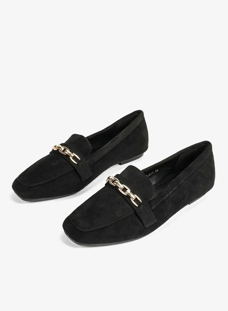 Sneak-a-Peek Metal Chain Accent Suede Look Mules