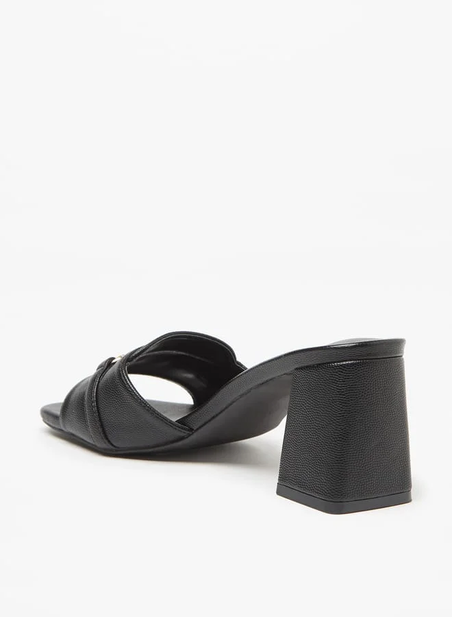 Flora Bella By Shoexpress Women Textured Slip-On Sandals with Block Heels and Buckle Accent