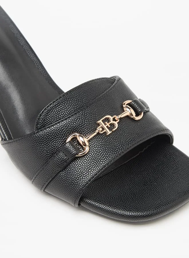 Flora Bella By Shoexpress Women Textured Slip-On Sandals with Block Heels and Buckle Accent