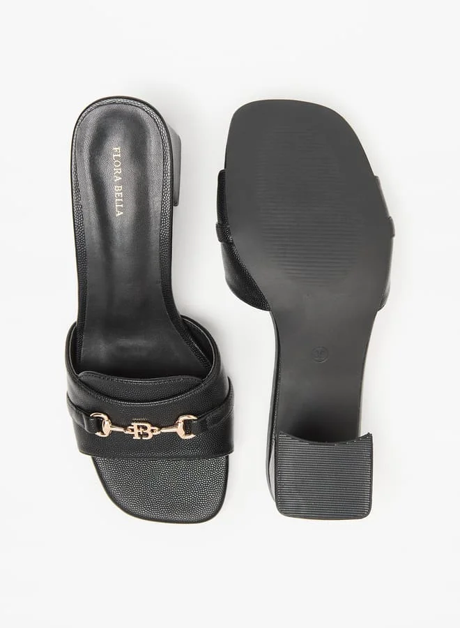 Flora Bella By Shoexpress Women Textured Slip-On Sandals with Block Heels and Buckle Accent
