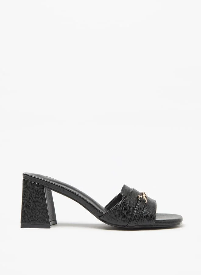Flora Bella By Shoexpress Women Textured Slip-On Sandals with Block Heels and Buckle Accent