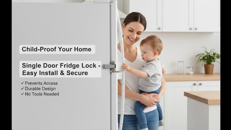 BASEEFY Child Safety Fridge Lock – No Drill Adhesive Lock for Single Door Fridge & Freezer, Baby Proof EN71-3 Safety Certified (Grey, 1 Count) - Image 4
