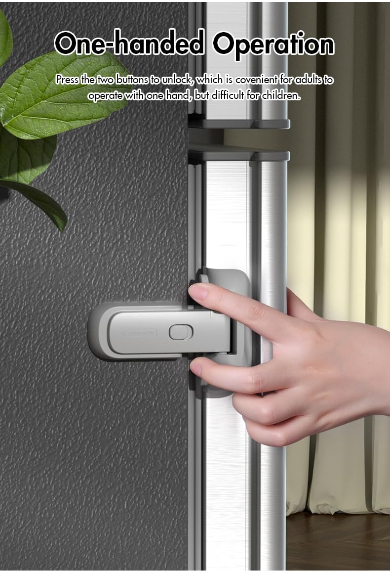 BASEEFY Child Safety Fridge Lock – No Drill Adhesive Lock for Single Door Fridge & Freezer, Baby Proof EN71-3 Safety Certified (Grey, 1 Count) - Image 5
