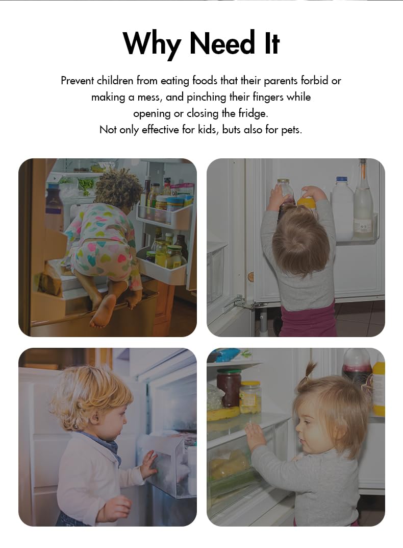 BASEEFY Child Safety Fridge Lock – No Drill Adhesive Lock for Single Door Fridge & Freezer, Baby Proof EN71-3 Safety Certified (Grey, 1 Count) - Image 2
