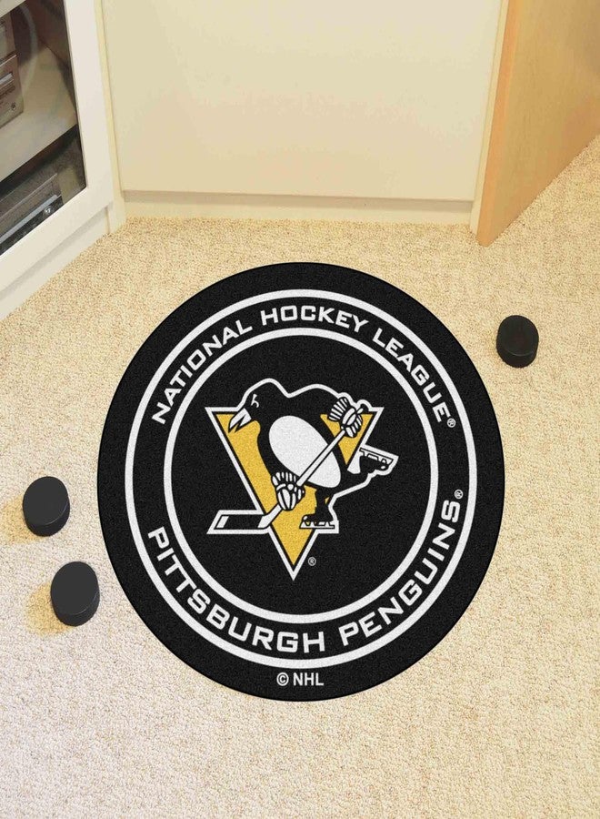 FANMATS 10273 Pittsburgh Penguins Hockey Puck Shaped Rug - 27in. Diameter, Hockey Puck Design, Sports Fan Accent Rug - Black - Image 2