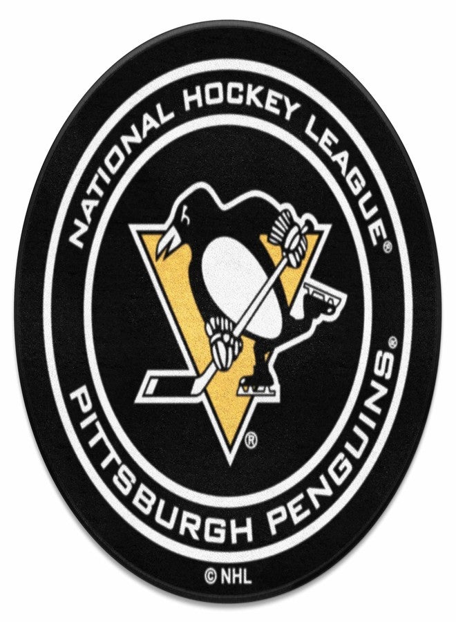 FANMATS 10273 Pittsburgh Penguins Hockey Puck Shaped Rug - 27in. Diameter, Hockey Puck Design, Sports Fan Accent Rug - Black - Image 1