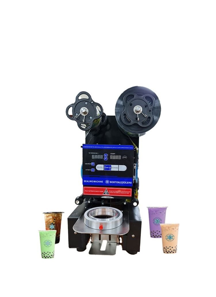 BOSTON COOLERS - BOSTON COOLERS Commercial Fully Automatic Bubble Tea Cup Sealing Machine Boba Milktea Cup Sealer with Control LCD Panel, Tabletop Sealers/Plastic Cup Sealer or Bubble Milk Tea Coffee Smoothies - Image 1