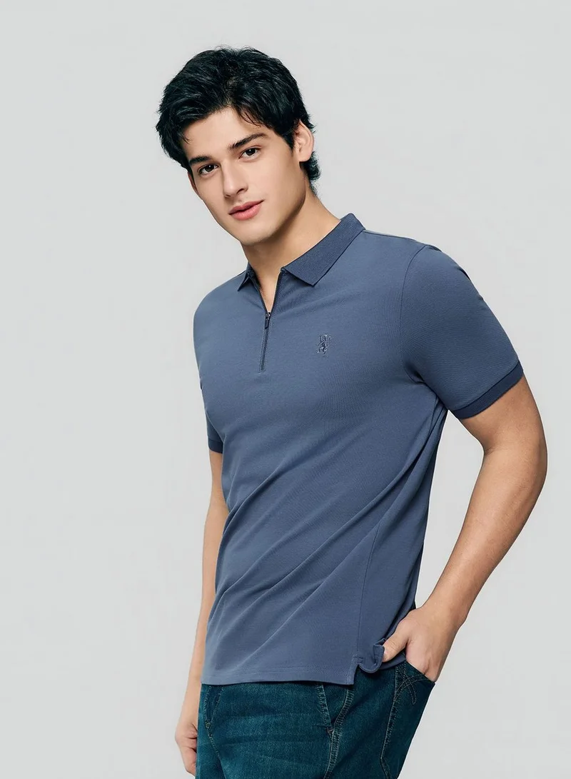 Men's Slim Fit Small Lion Zipper Polo