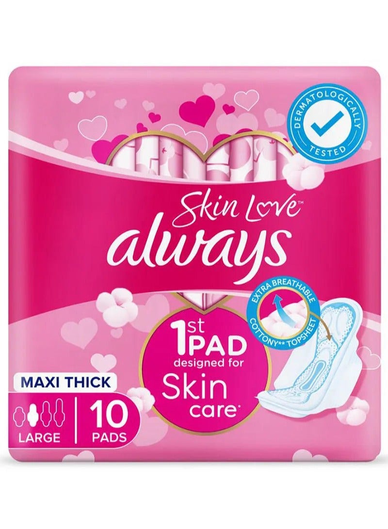 Always Cotton Skin Love Sanitary Pads 10 Large Thick Pads - Image 1