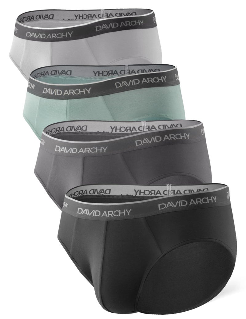 DAVID ARCHY Men's Briefs Rayon Made From Bamboo Underwear Pouch Breathable Super Soft Comfort Briefs Lightweight No Fly 4 Pack (L, Black/Dark Gray/Green/Gray-4 Pack) - Image 1