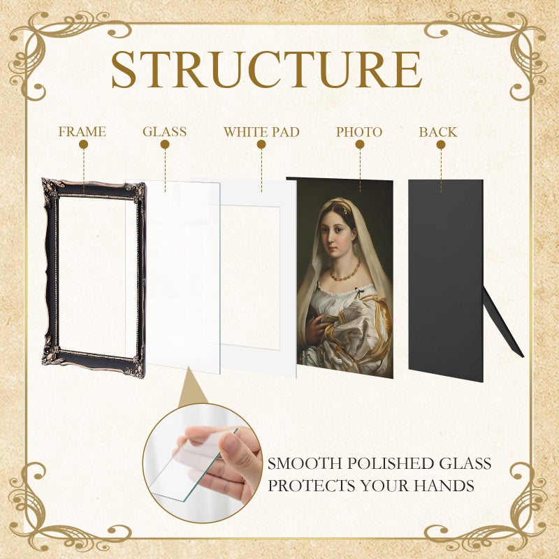 Lineshading 2 Pcs Black 11x14 Vintage Frame Vintage Ornate Picture Frames for 11x14 or 8x10 Pictures with White Mat for Home Wall Hanging Decor or Tabletop Display (Classic Style) - Image 5