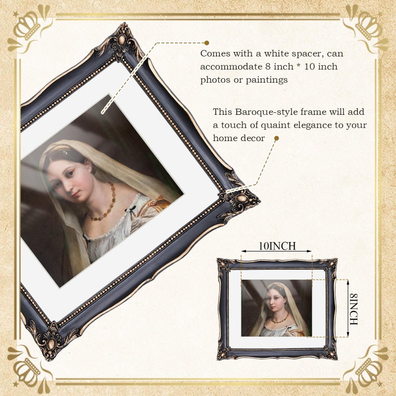 Lineshading 2 Pcs Black 11x14 Vintage Frame Vintage Ornate Picture Frames for 11x14 or 8x10 Pictures with White Mat for Home Wall Hanging Decor or Tabletop Display (Classic Style) - Image 3