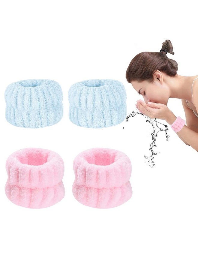 maycreate MAYCREATE® 2 Pairs Wrist Spa Washband Microfiber Wrist Wash Towel Band Wristband for Washing Face Absorbent Wrist Sweatband for Women Girls, Prevent Liquid from Spilling (Blue+Pink) - Image 1