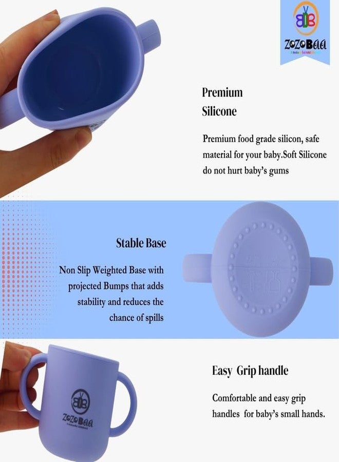 ZoZoBaa Silicone Baby Drinking Open Cup with Two Handles | Multipurpose Tiny Cups for Infant's First Stage Training | Bpa-Free, Unbreakable Non Sippy Cup for Toddlers (Purple) - Image 3